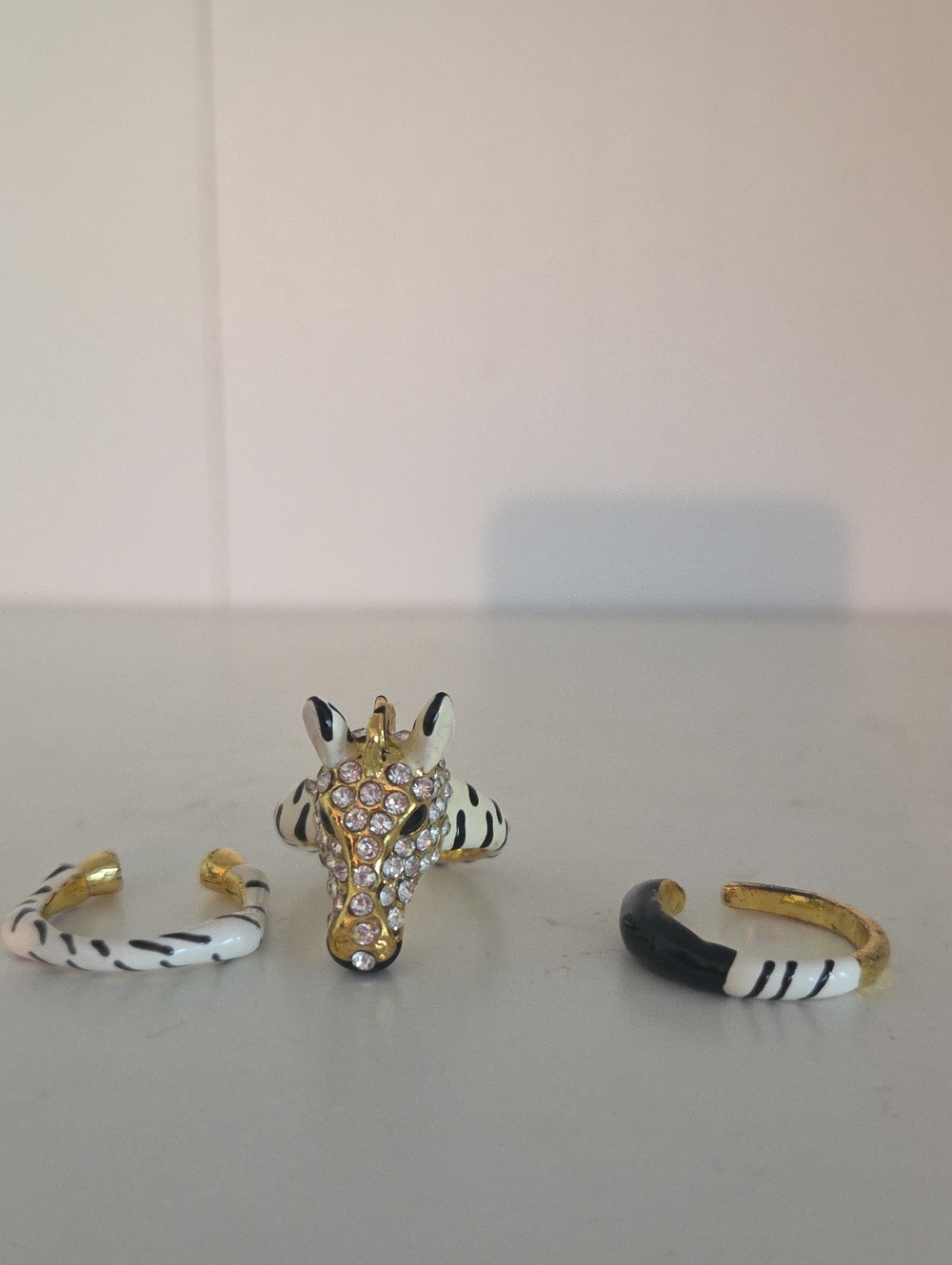 🦓 Sassy Jones Stackable Zebra Ring Set - White/Black Enamel with Gold Accents